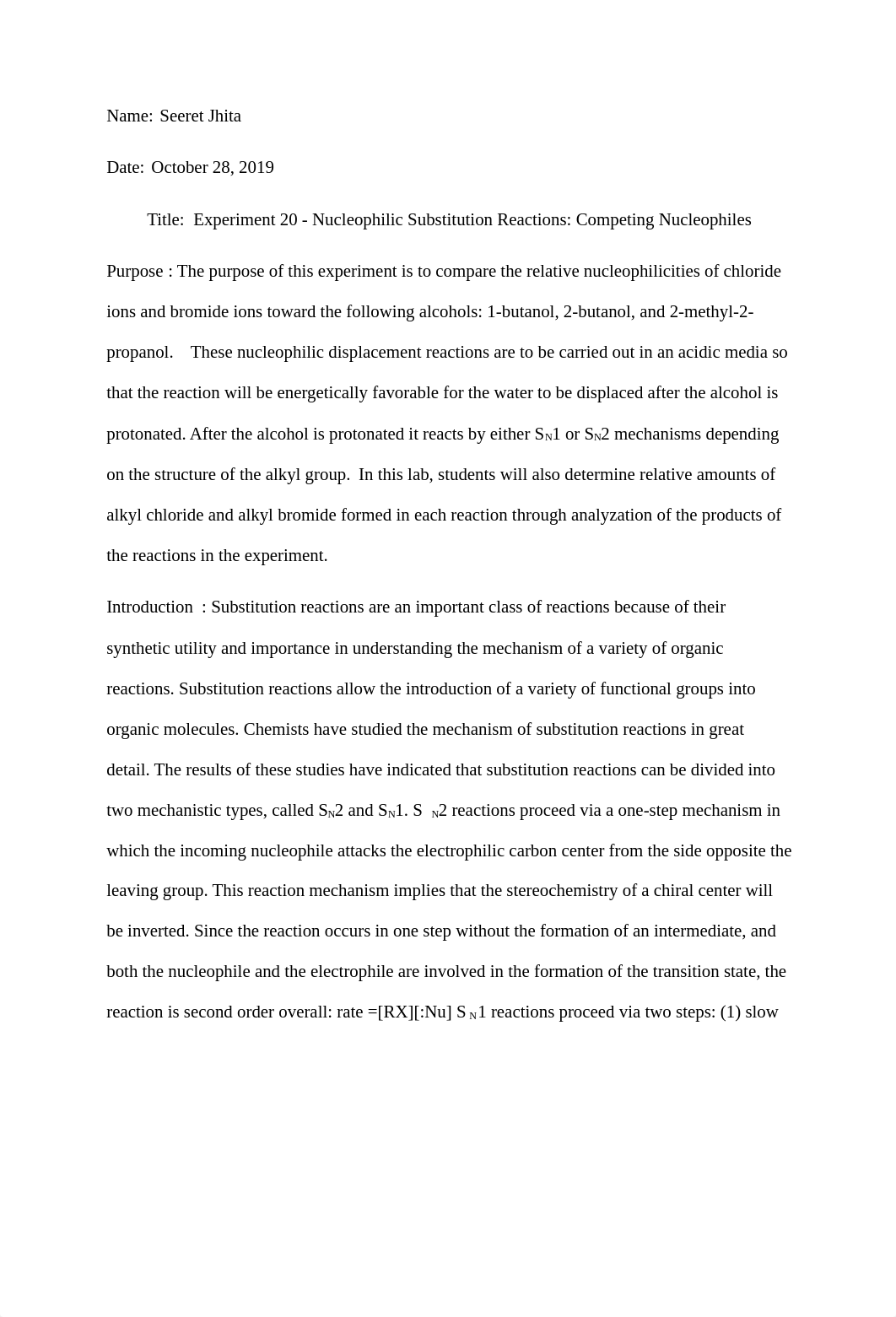 Experiment 20 - Nucleophilic Substitution Reactions.docx_dcv08ykx42r_page1