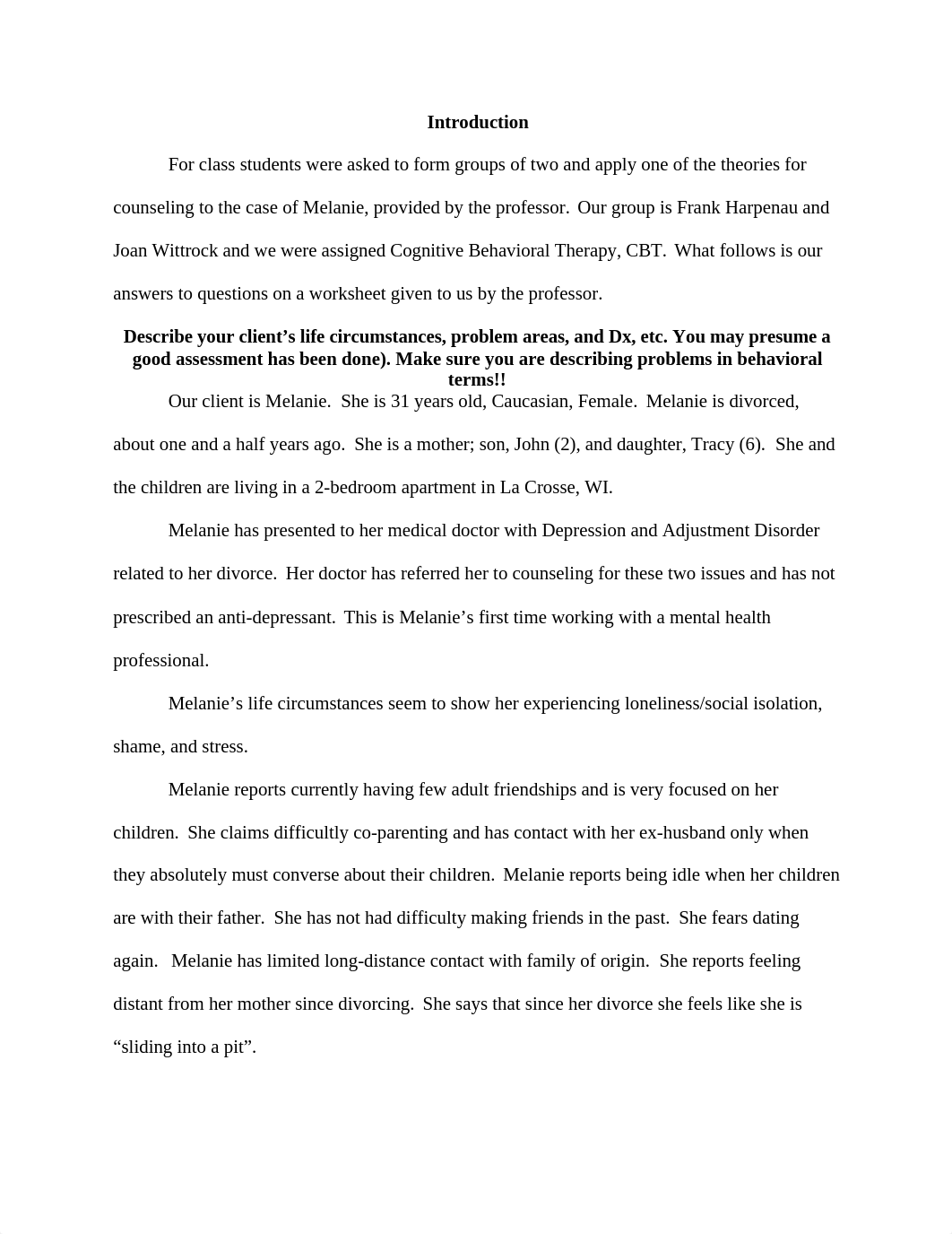 COUN540 GROUP CASE CONCEPTUALIZATION Melanie, CBT Joan Wittrock Frank Harpenau.docx_dcvt39utdc9_page2