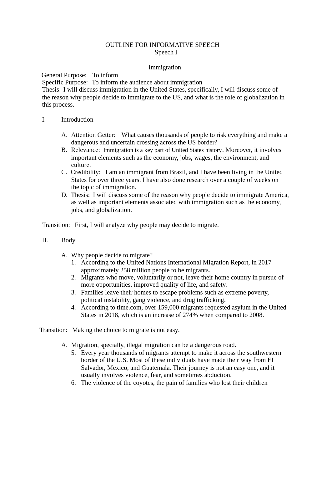 Oliveira - OUTLINE FOR INFORMATIVE SPEECH ON IMMIGRATION .docx_dcwknv3x83t_page1