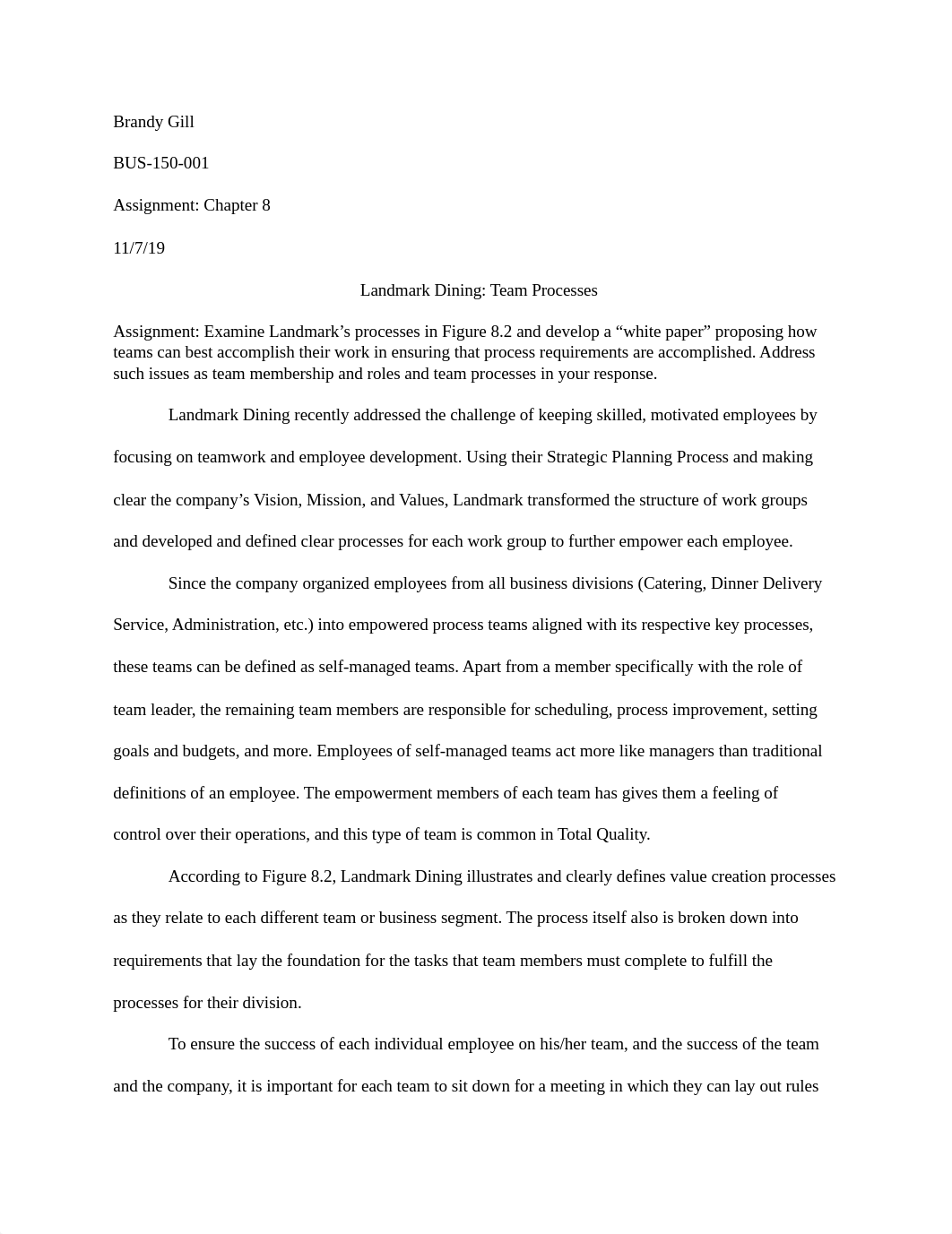 Brandy Gill BUS150001 Ch 8 Landmark Dining Team processes.docx_dcwq59ylgqa_page1