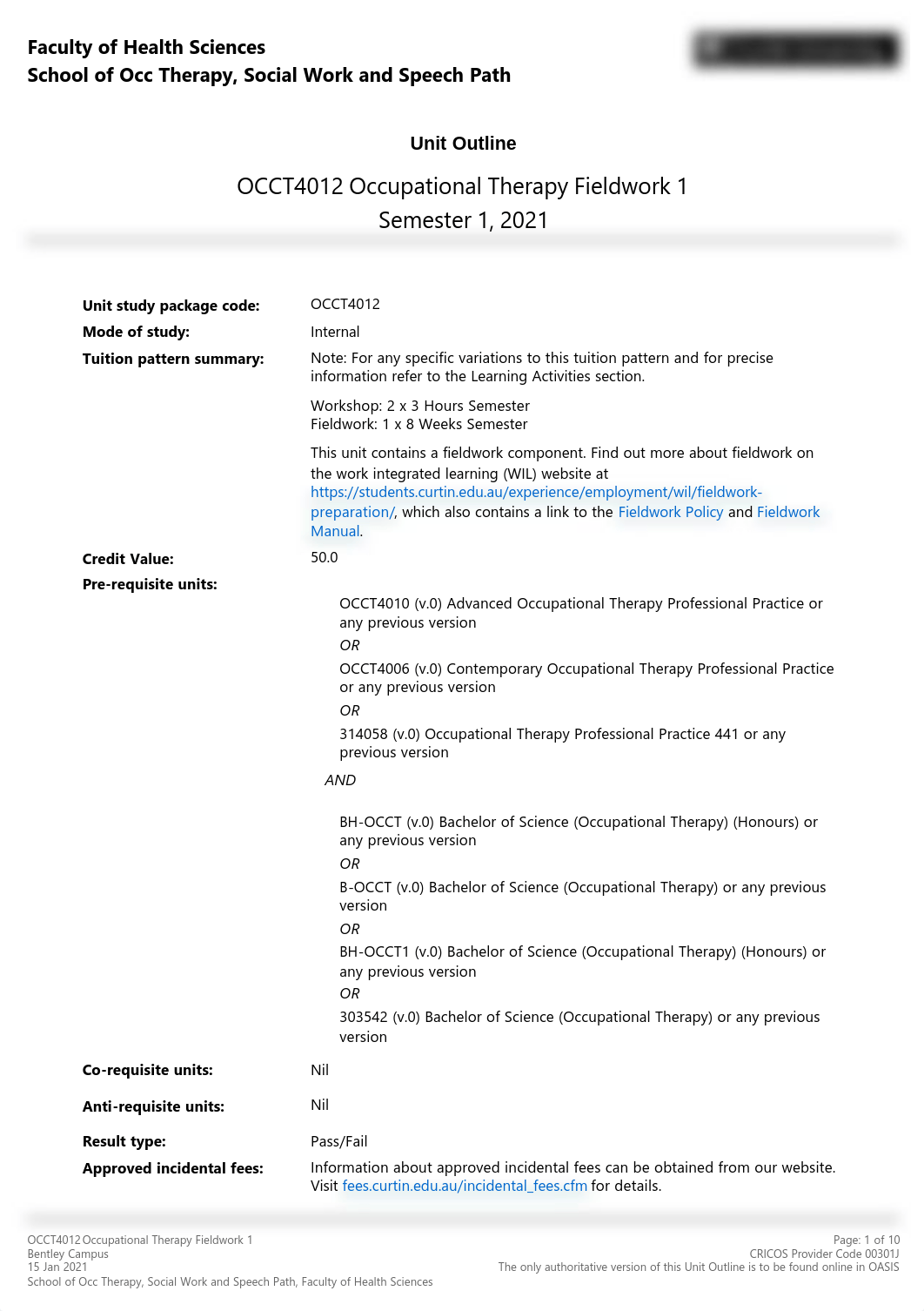 OCCT4012 Occupational Therapy Fieldwork 1 Semester 1 2021 Bentley Campus INT.pdf_dcwub67qb7a_page1