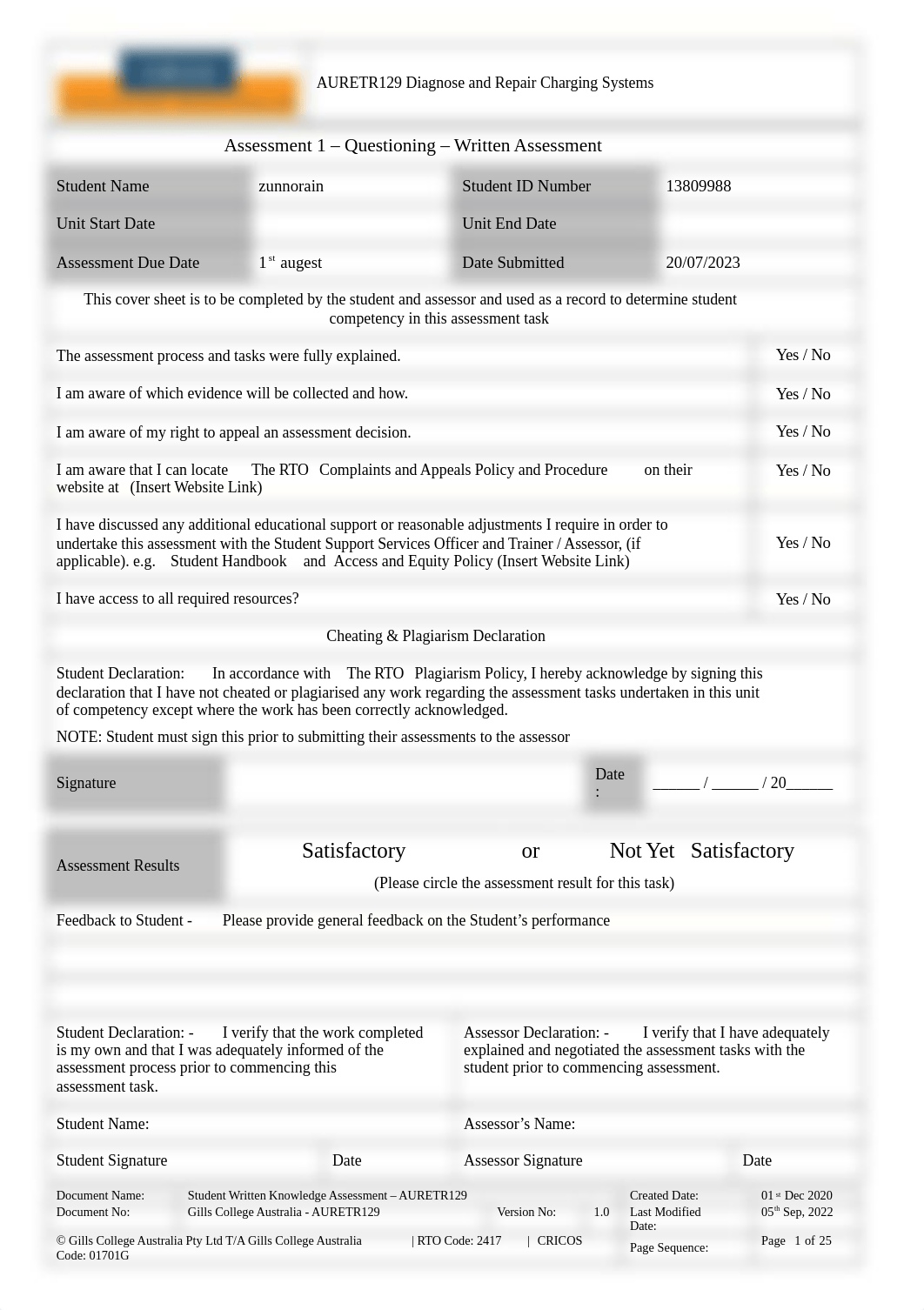 AURETR129 Questioning Written Knowledge Assessment V1 (1).docx_dcwy6c0eu56_page1