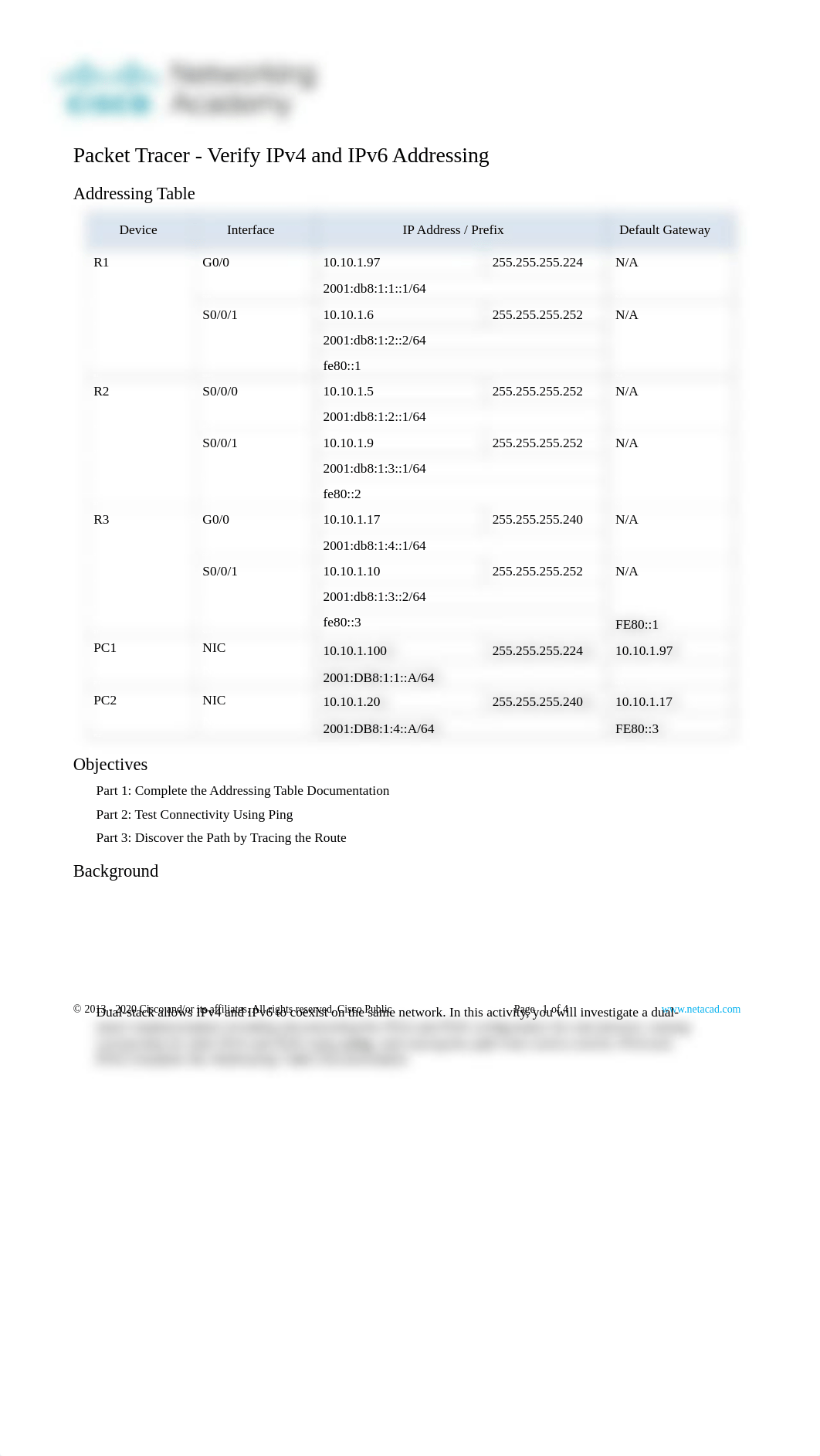 13.2.6 Packet Tracer - Verify IPv4 and IPv6 Addressing.pdf_dcx4s6mt61k_page1