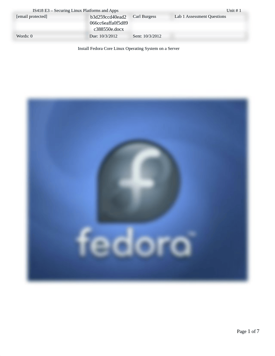 IS-418 - Week 1 - Lab 1 - Install Fedora Core Linux Operating System on a Server.docx_dczdby5k1gx_page1