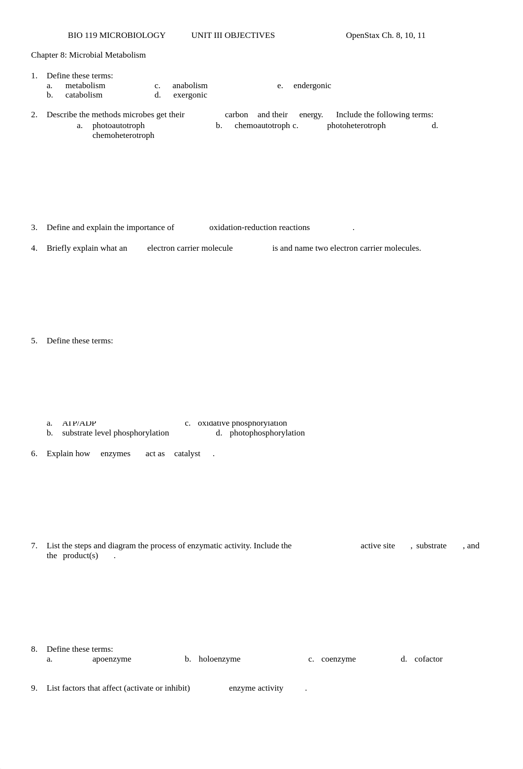 BIO 119 Unit III Ch 8, 10, 11 Objectives-1.docx_dcznl5wmfbd_page1