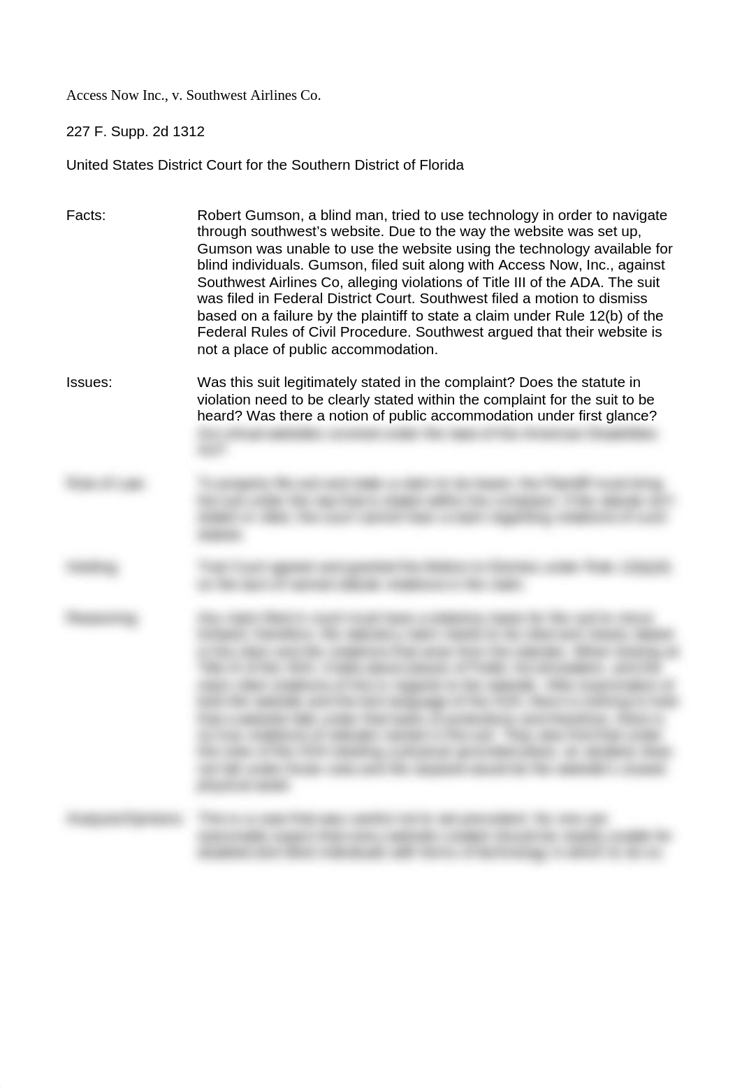 Access Now Inc v Southwest Airlines Co case brief.docx_dd3d34e1amh_page1