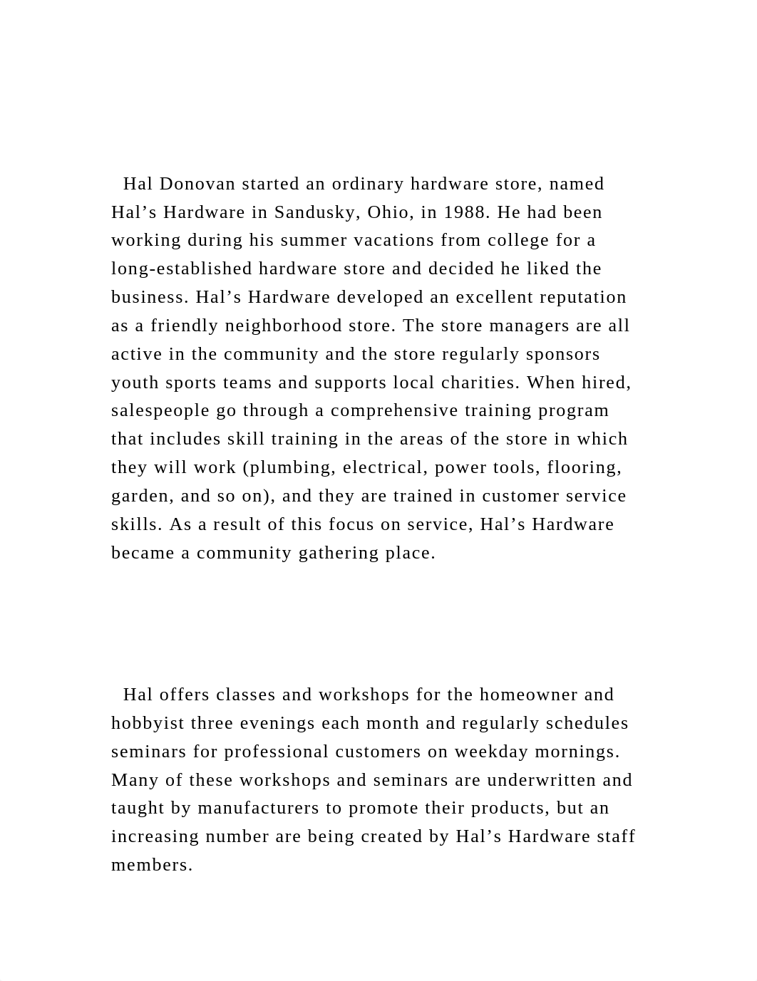 Hal Donovan started an ordinary hardware store, named Hal's Har.docx_dd3nahpsx80_page2