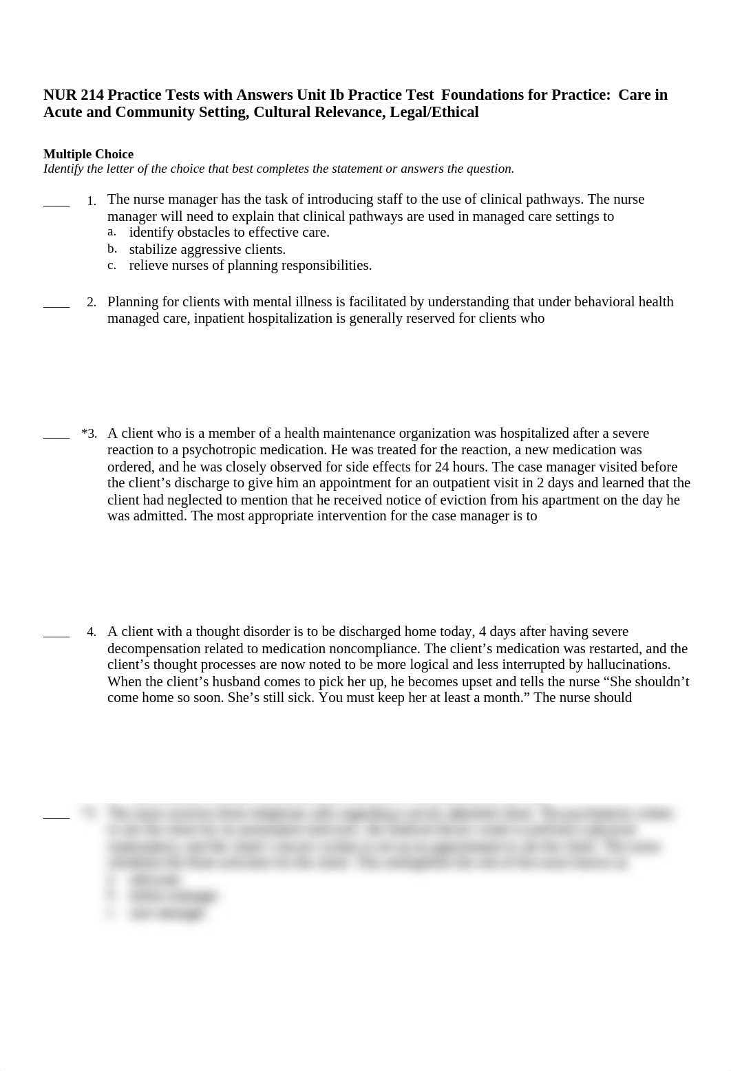 NUR 214 Mental Health Unit Ib Practice Test 63 questions with answers  - Revised 2020.docx_dd3qfpyuq4c_page1