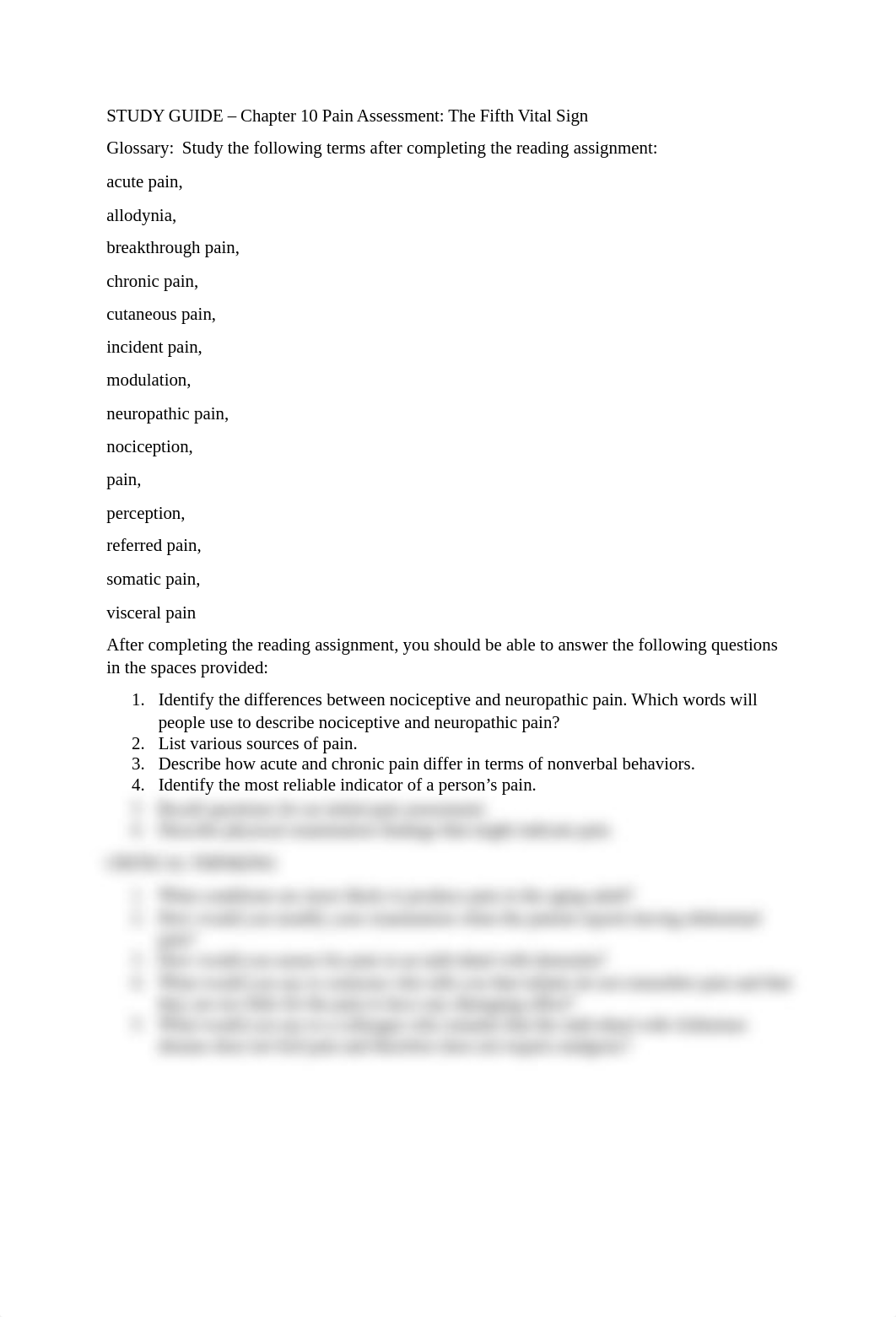 STUDY GUIDE - Chapter 10 Pain Assessment- The Fifth Vital Sign.doc_dd3tqgixoiy_page1