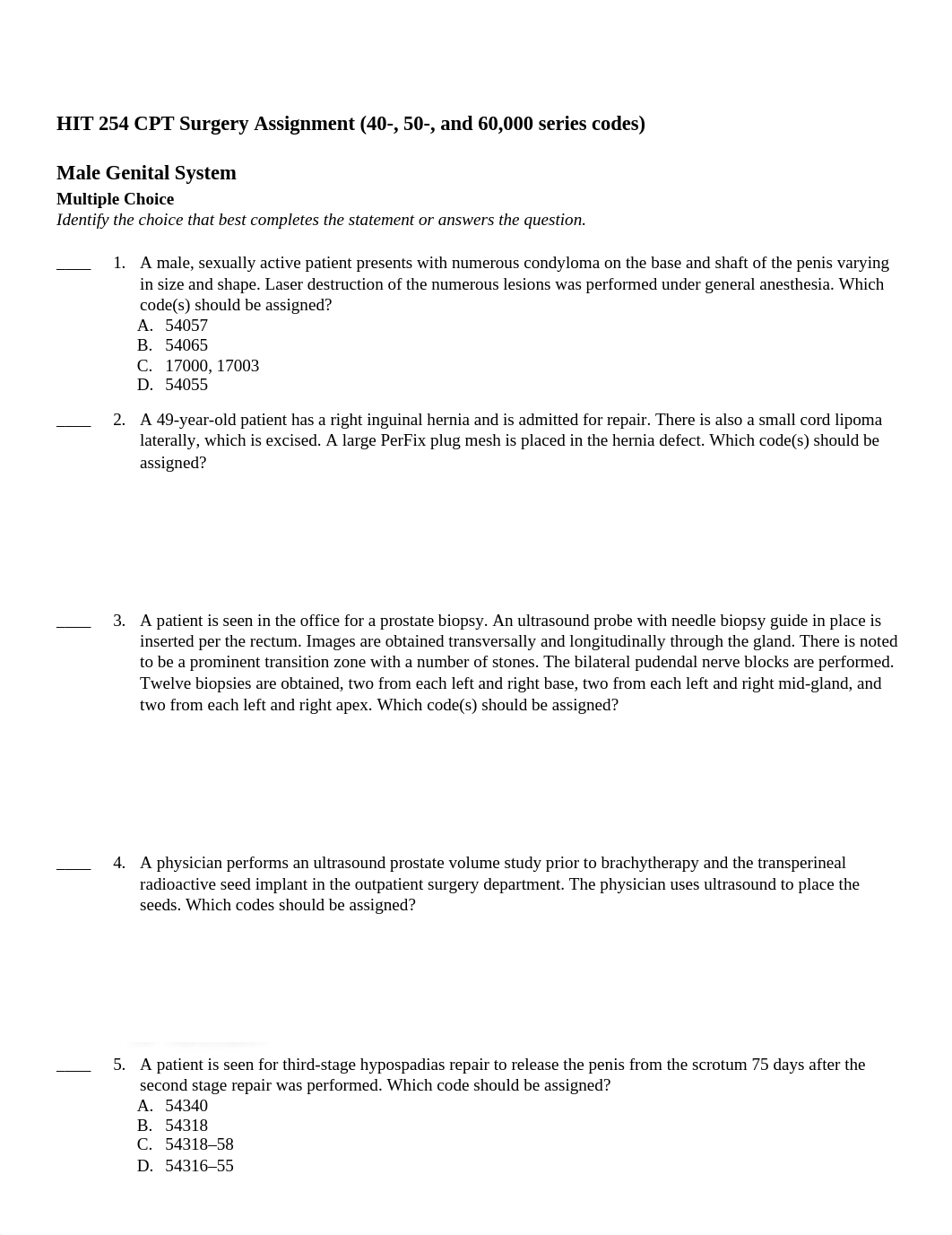 HIT 254 CPT Surgery Assignment (Digestive, Urinary, Male, Female, Nervous, Eye, Ear).rtf_dd51do23n9i_page1