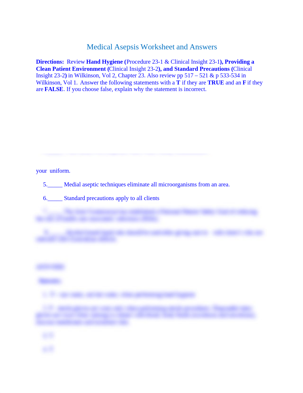 Medical Asepsis Worksheet and Answers.docx_dd5dzawo70v_page1