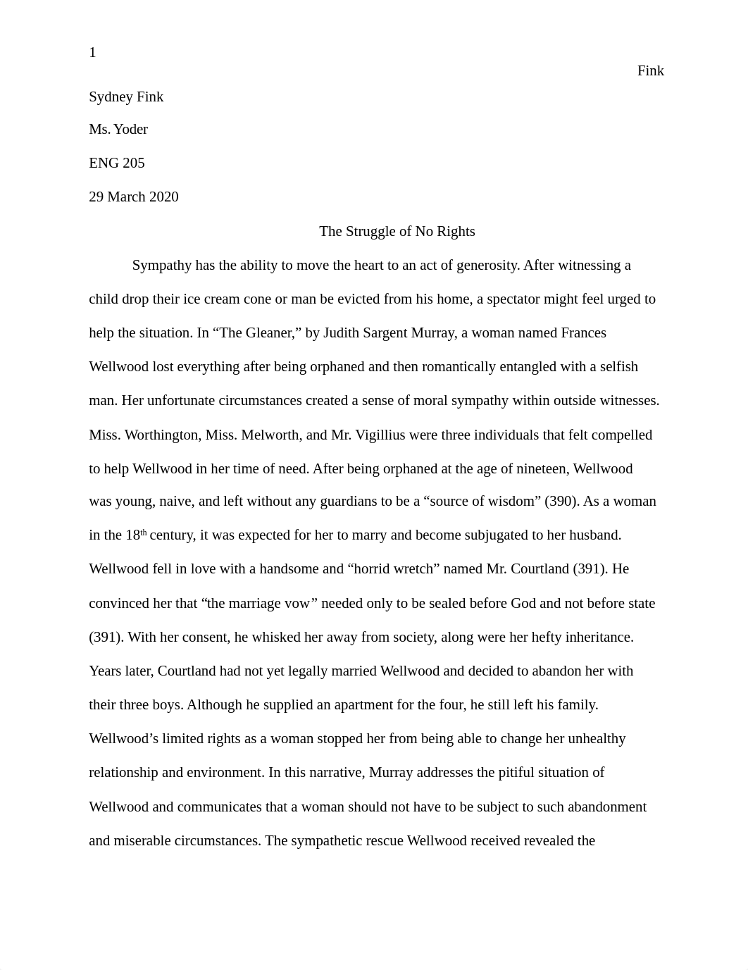 Critical Analysis #2 - Judith Sargent Murray .docx_dd5t4dhy870_page1