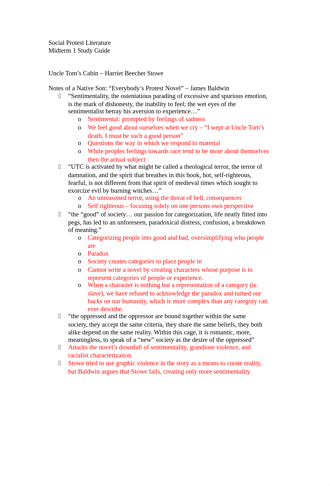 Social Protest Literature Midterm 1 Study Guide_dd6jzptw98n_page1