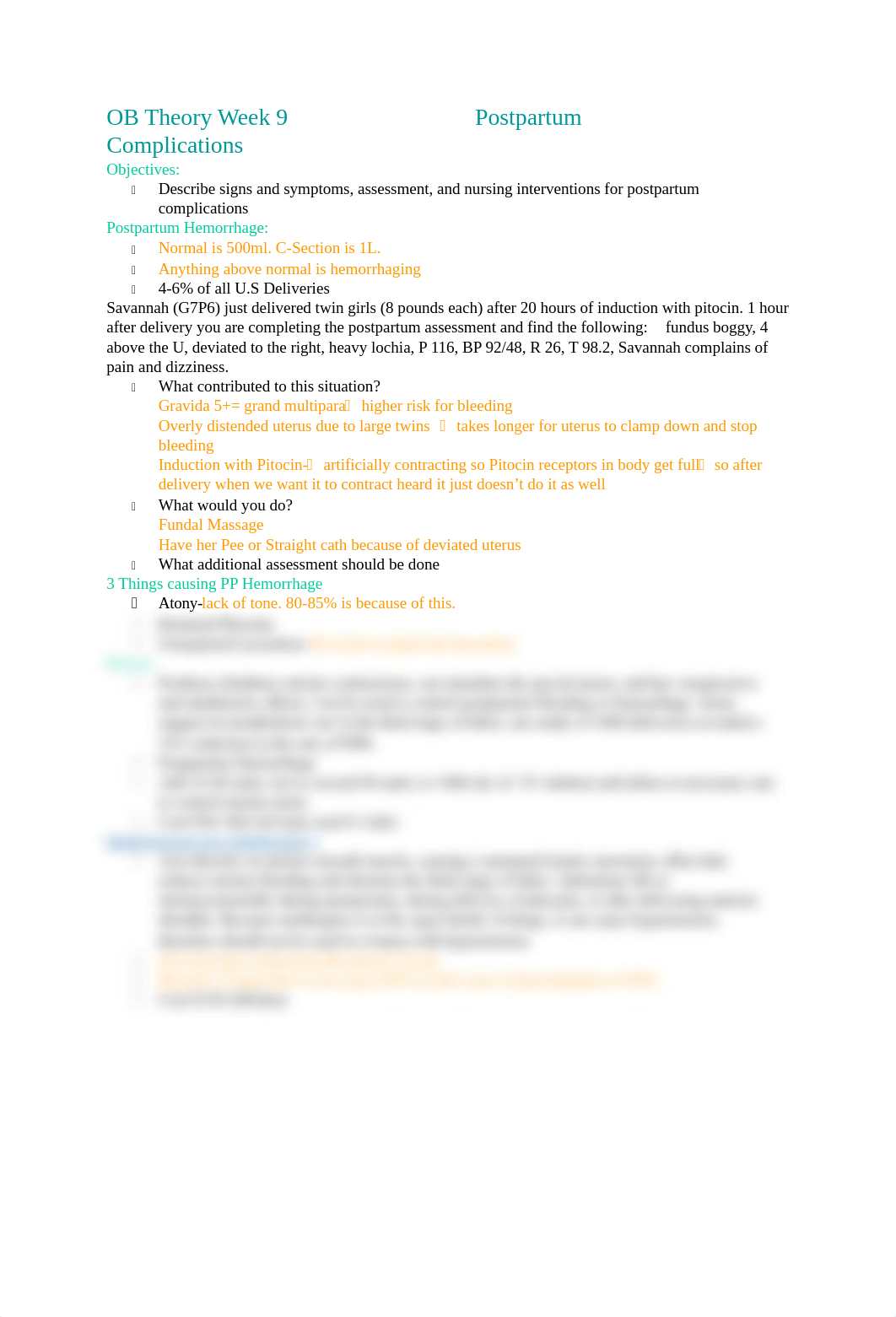 OB Theory Week 9 Postpartum Complications.docx_dd6n7amh09k_page1