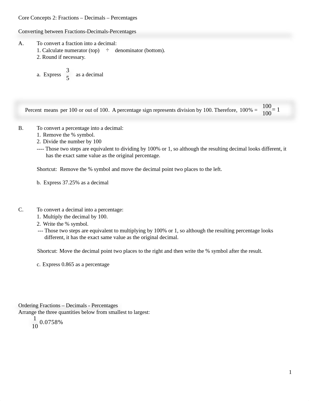 Core Concepts 2 - Lecture Notes - Fractions, Percentages, Decimals.docx_dd7imox1dcw_page1