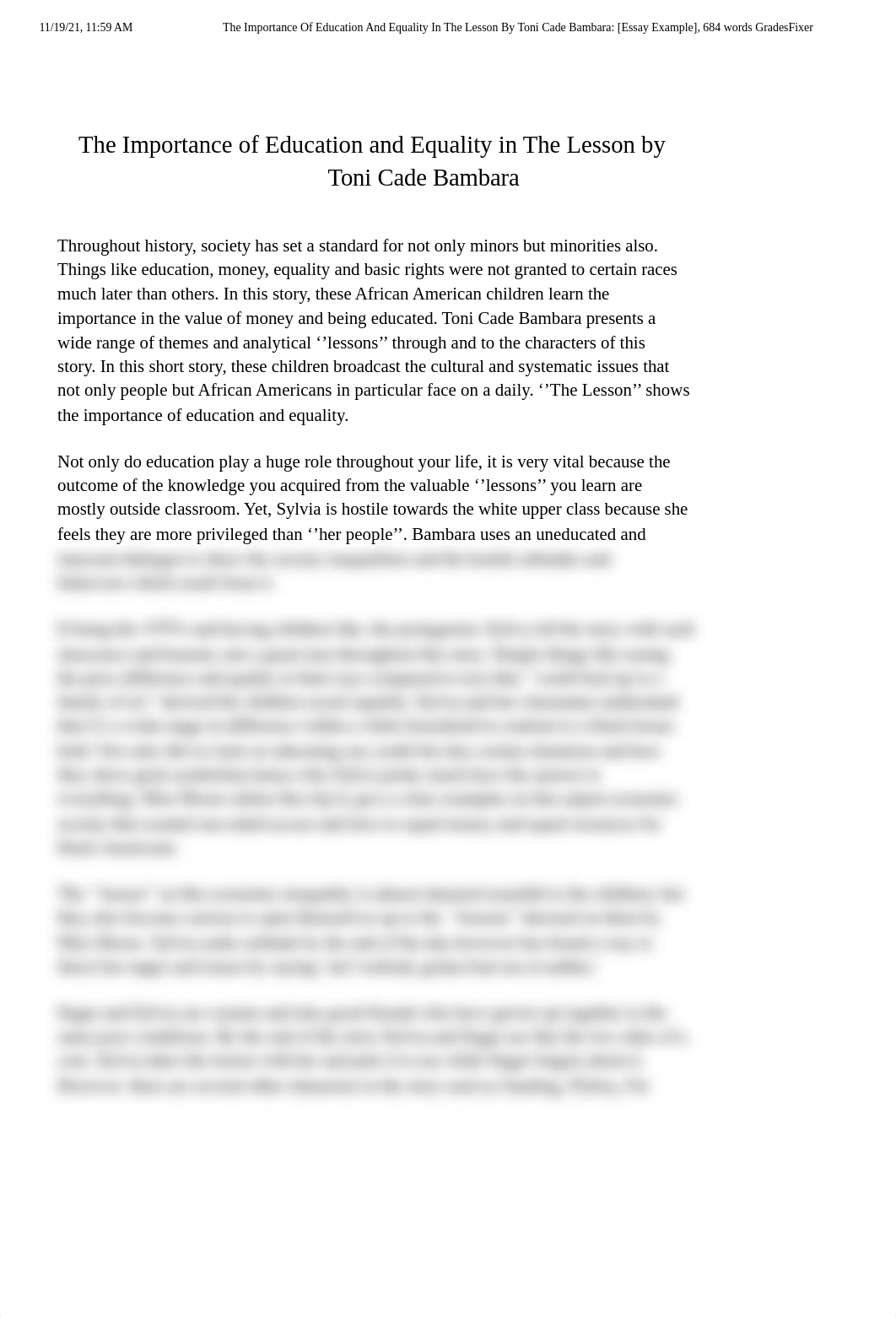 The Importance Of Education And Equality In The Lesson By Toni Cade Bambara_ [Essay Example], 684 wo_dd93urw5zes_page1