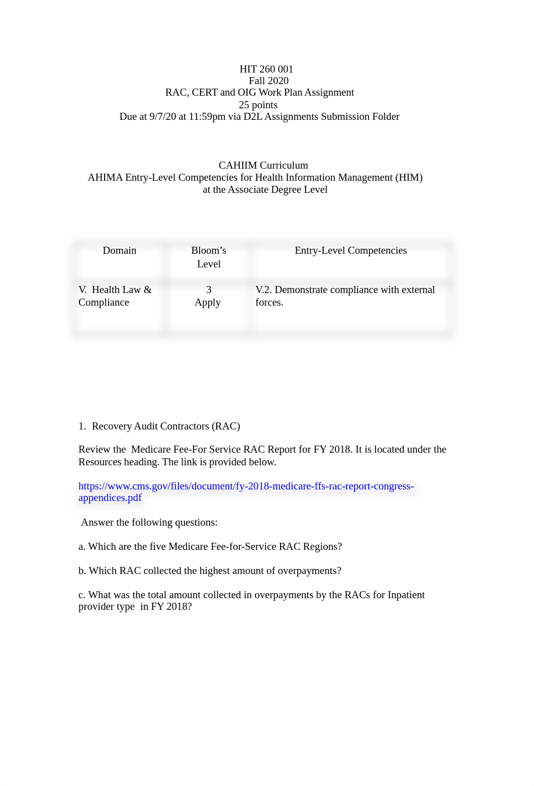 HIT 260 001 Fall 2020 RAC CERT and OIG Work Plan .docx_dda1kgk7jhf_page1