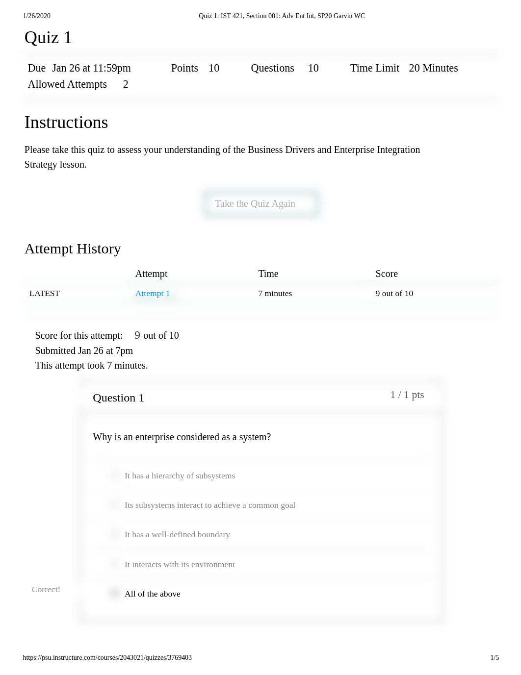 Quiz 1_ IST 421, Section 001_ Adv Ent Int, SP20 Garvin WC.pdf_ddaa3h0fh3o_page1