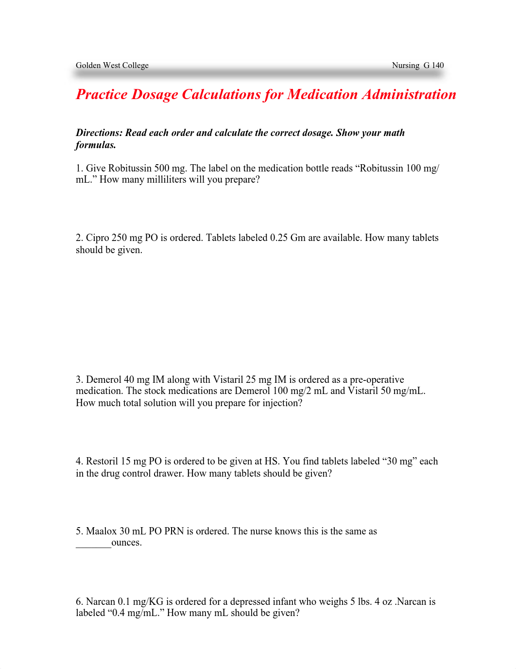 G140 Practice Dosage Calculation TestS19.pdf_ddaxvn8pgsr_page1