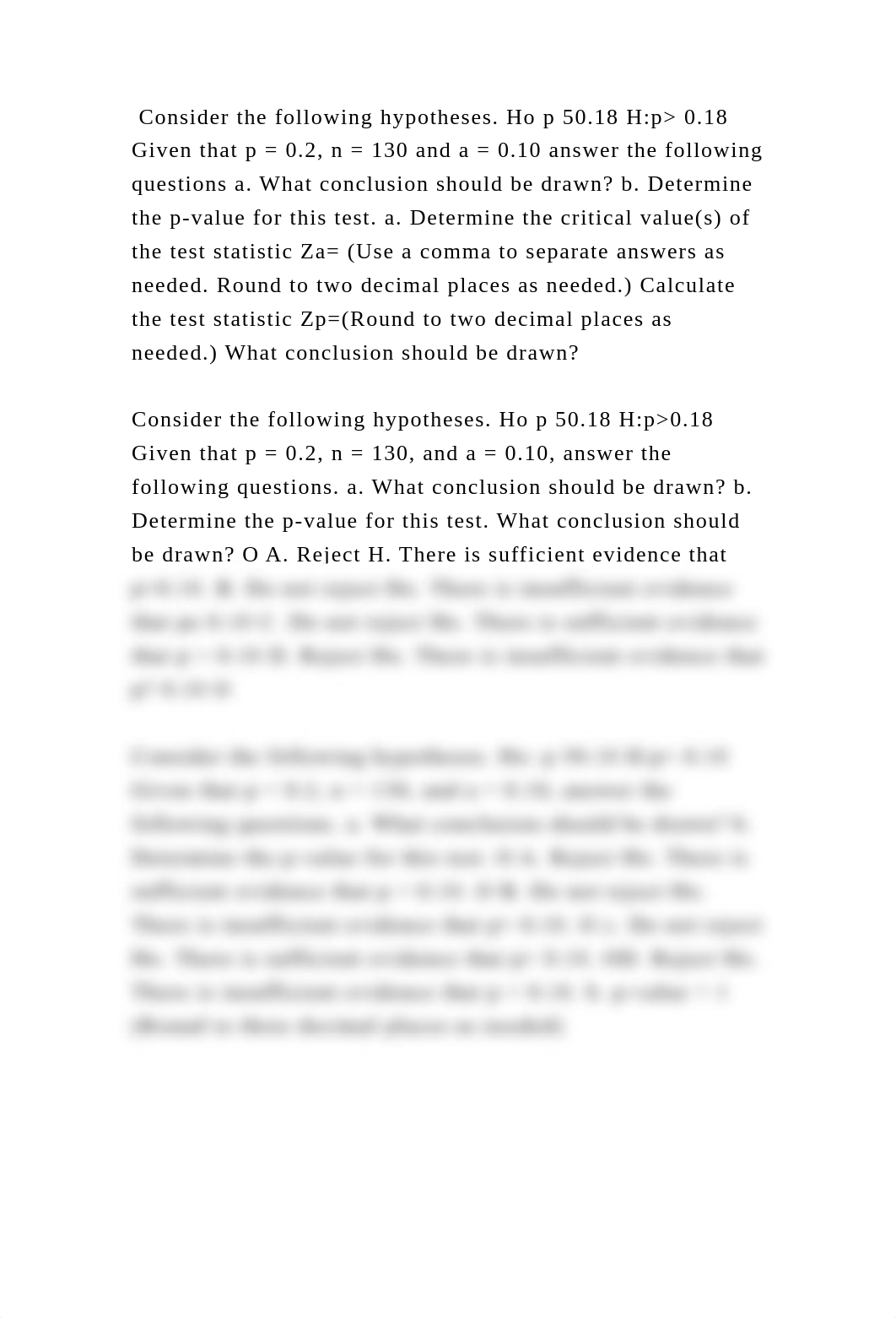 Consider the following hypotheses. Ho p 50.18 Hp 0.18 Given that p .docx_ddcc62dxf9x_page2