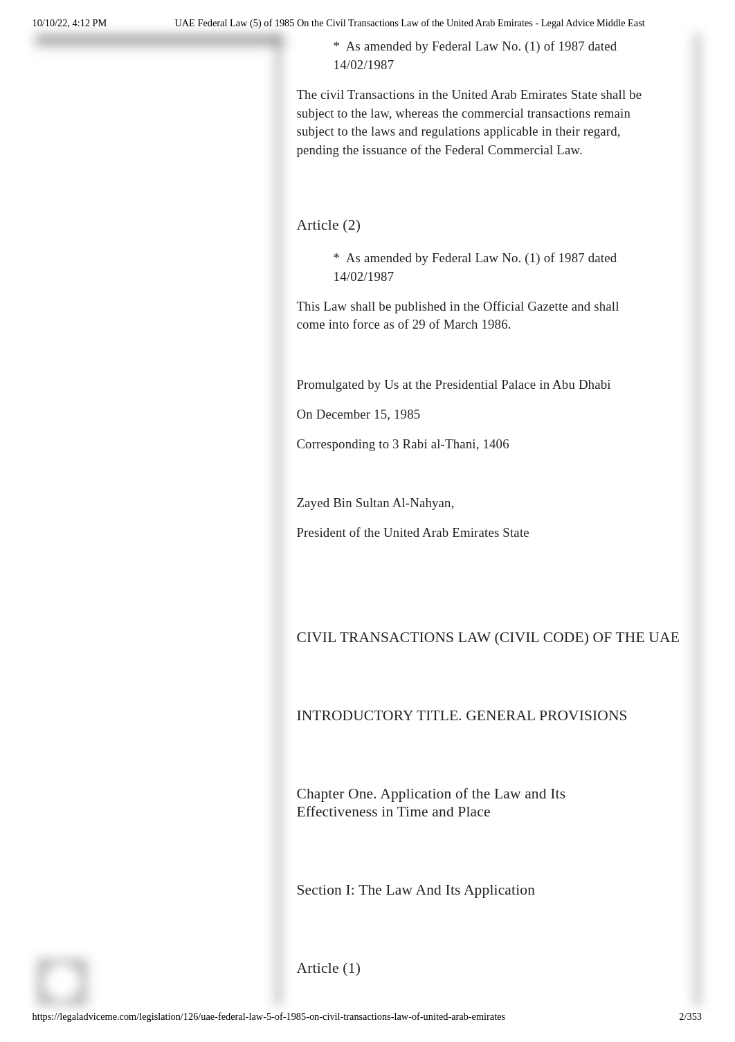 UAE Federal Law (5) of 1985 On the Civil Transactions Law of the United Arab Emirates - Legal Advice_ddd918m7x16_page2