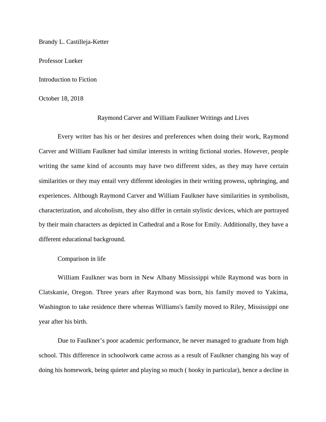 Comparative Essay Raymond Carver and William Faulkner Writings and Lives (1).docx_dddcfdx3dmy_page1