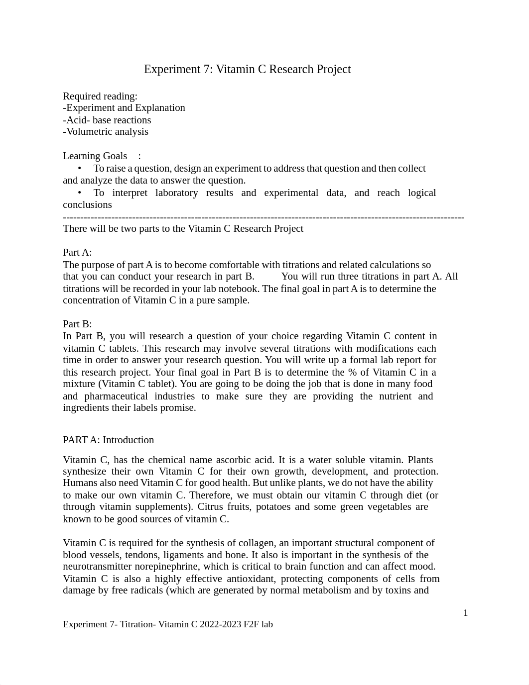 Experiment 7- Titration- Vitamin C Fall 2022 F2F.pdf_ddei0a0d7qe_page1