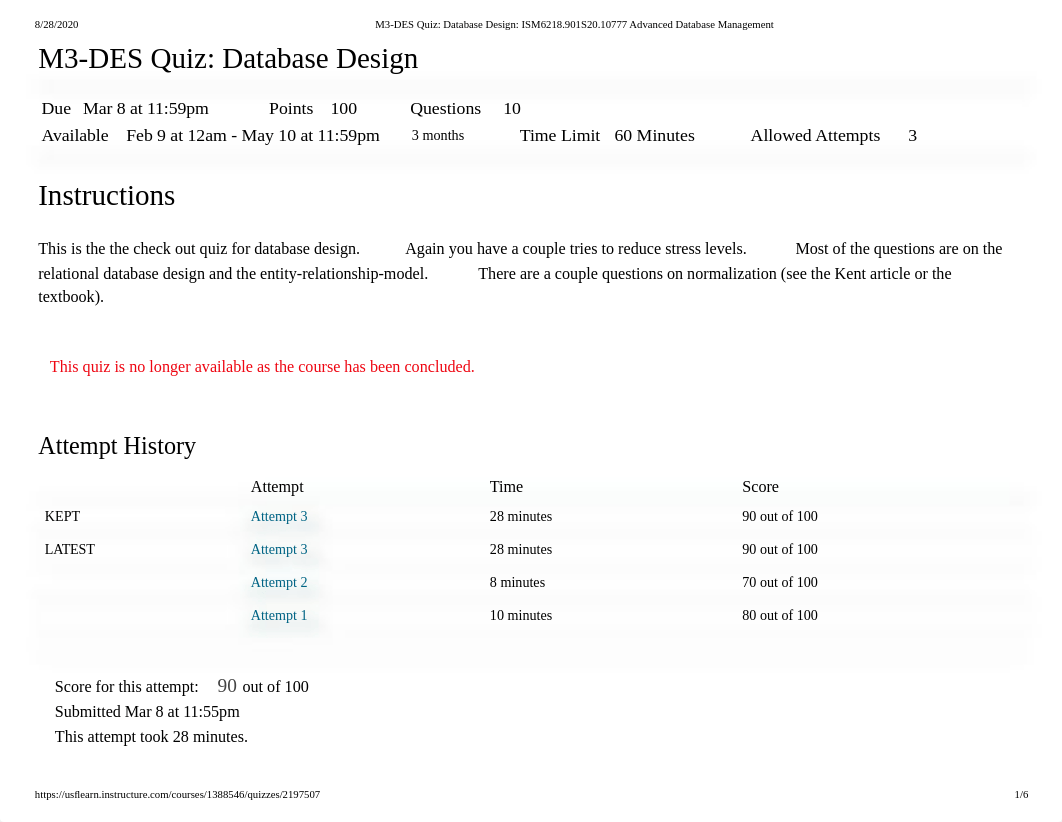 M3-DES Quiz_ Database Design_ ISM6218.901S20.10777 Advanced Database Management.pdf_ddetlq89f01_page1