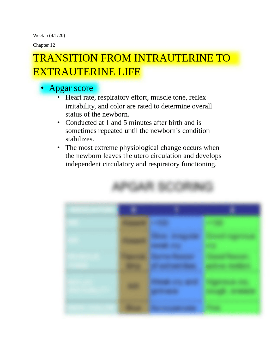 Wk 5 - Ch 12 - Transition from Intrauterine to Extrauterine Life.docx_ddgmkjjoh2n_page1