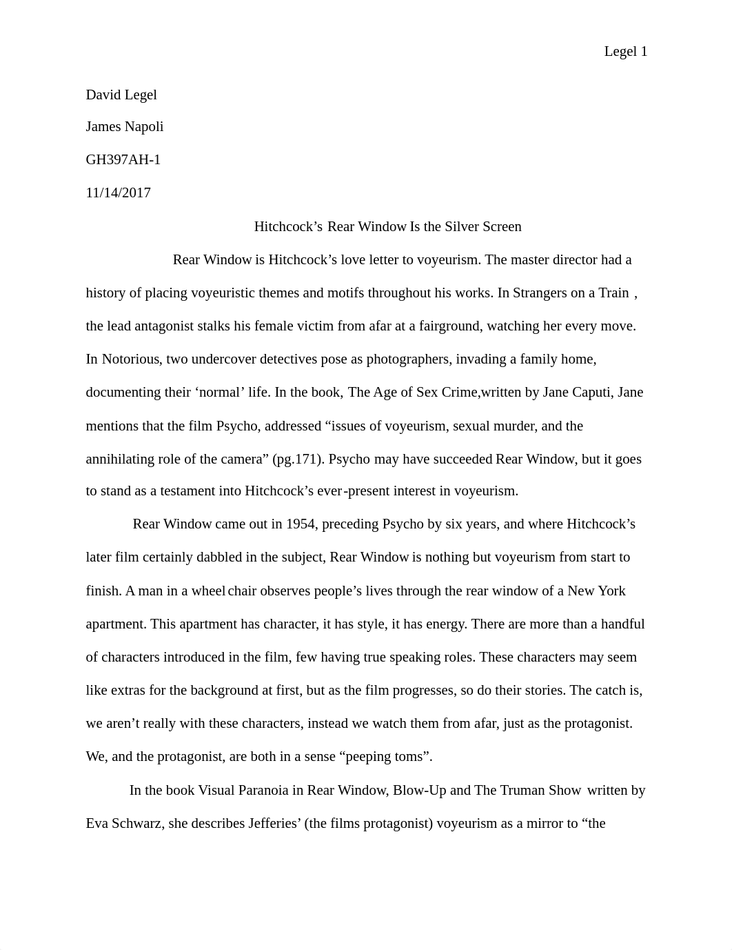 Rear Window - David Legel - Midterm Paper (MP HIS. Hithcock).pdf_ddhht0ponqc_page1