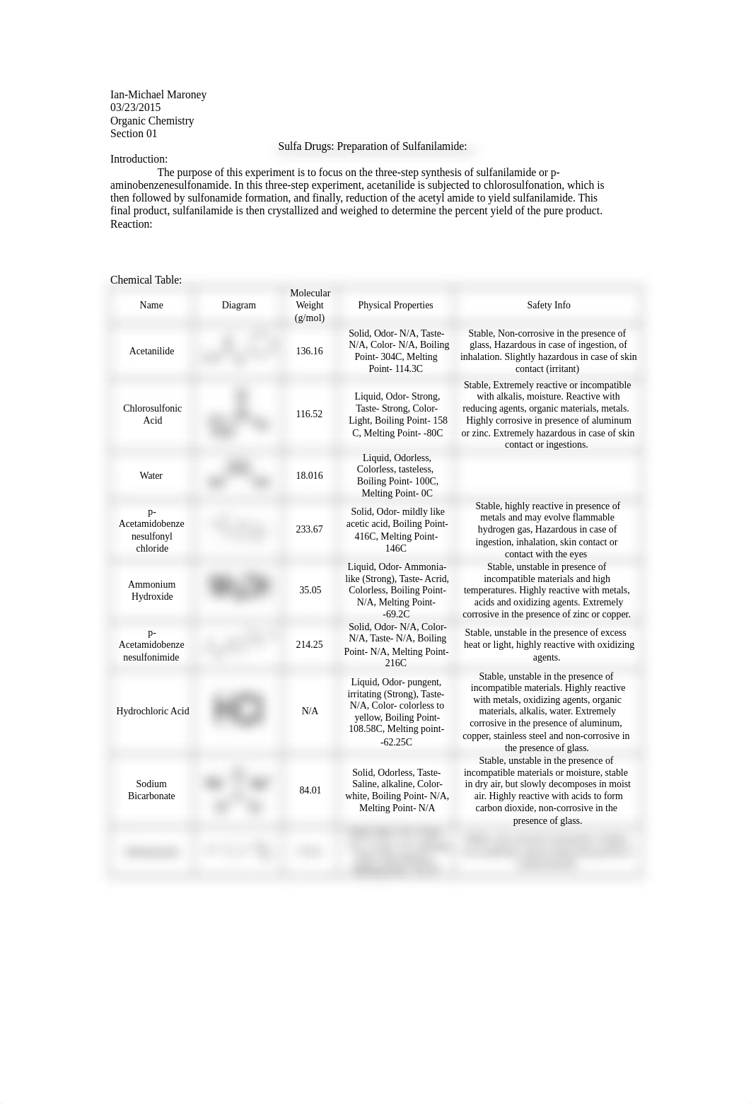 Chemistry 224 Week 6 Sulfaniliamide Preparation.docx_ddja4ohn314_page1