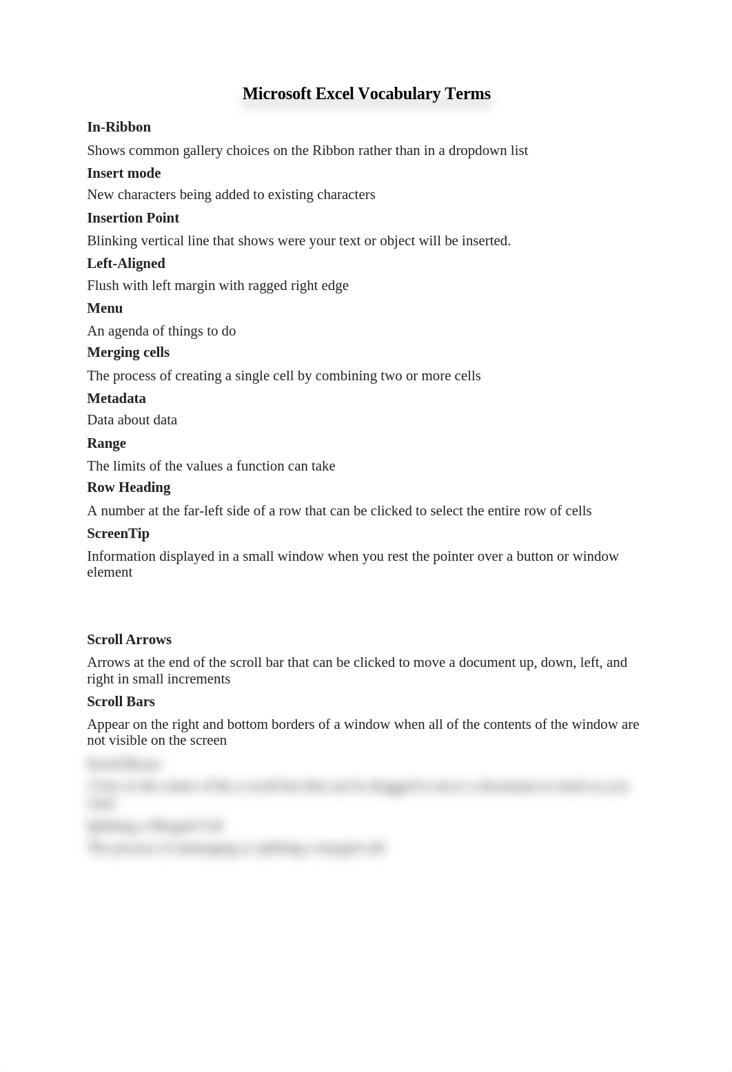 CIS 106 - Microsoft Excel Vocabulary Terms_ddk8326ffn2_page1