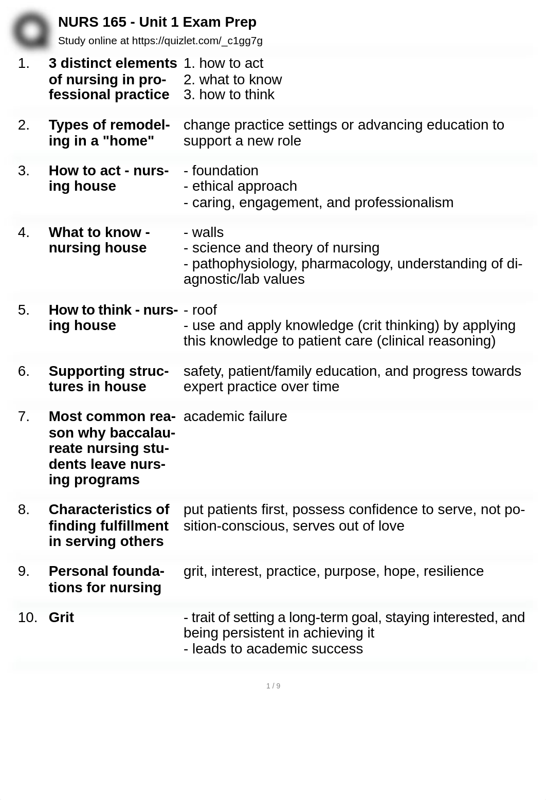 NURS 165 - Unit 1 Exam Prep part 1.pdf_ddkcl34ux3k_page1