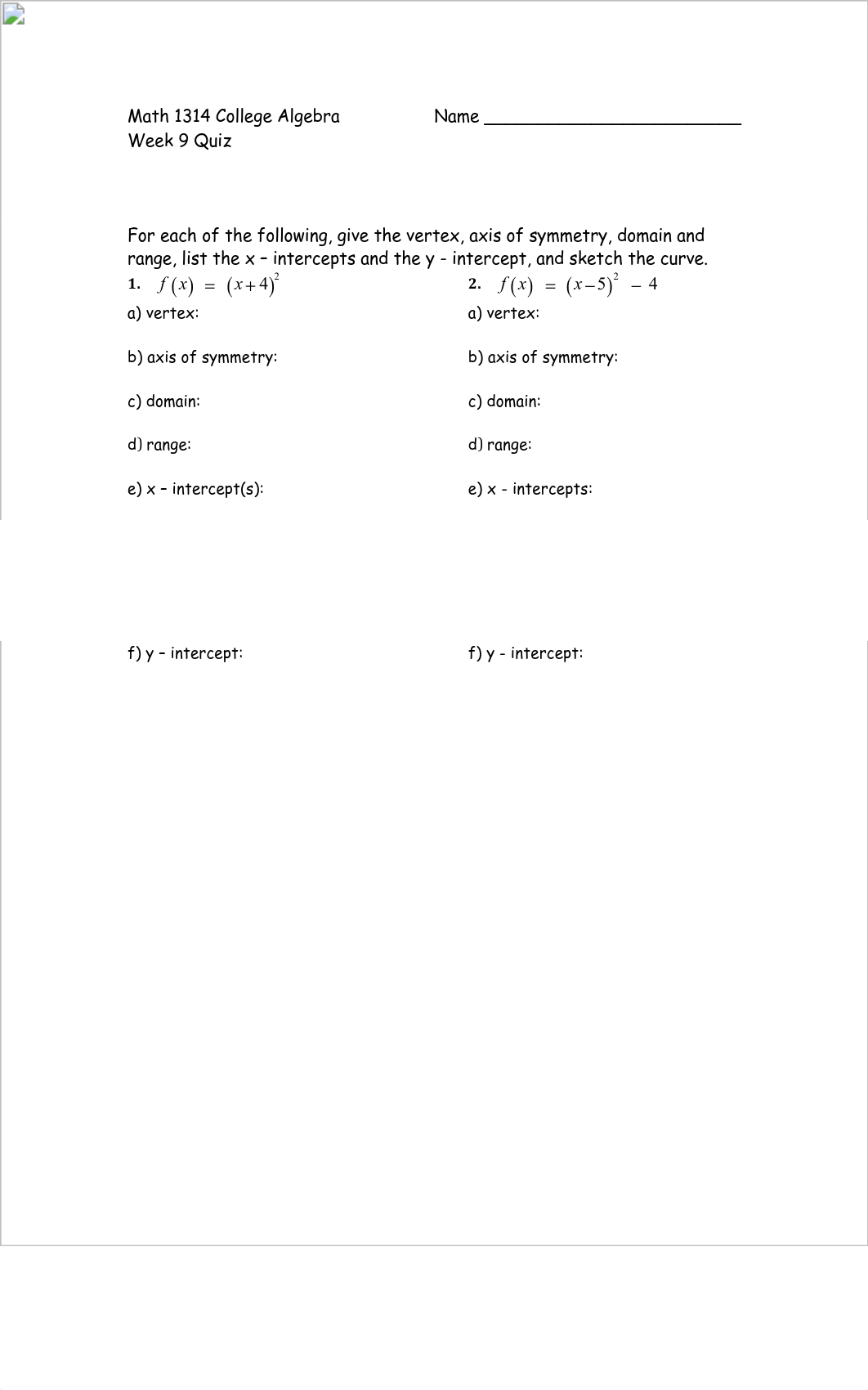 Math 1314 College Algebra Week 9 Quiz F17.pdf_ddkyvi8hokx_page1