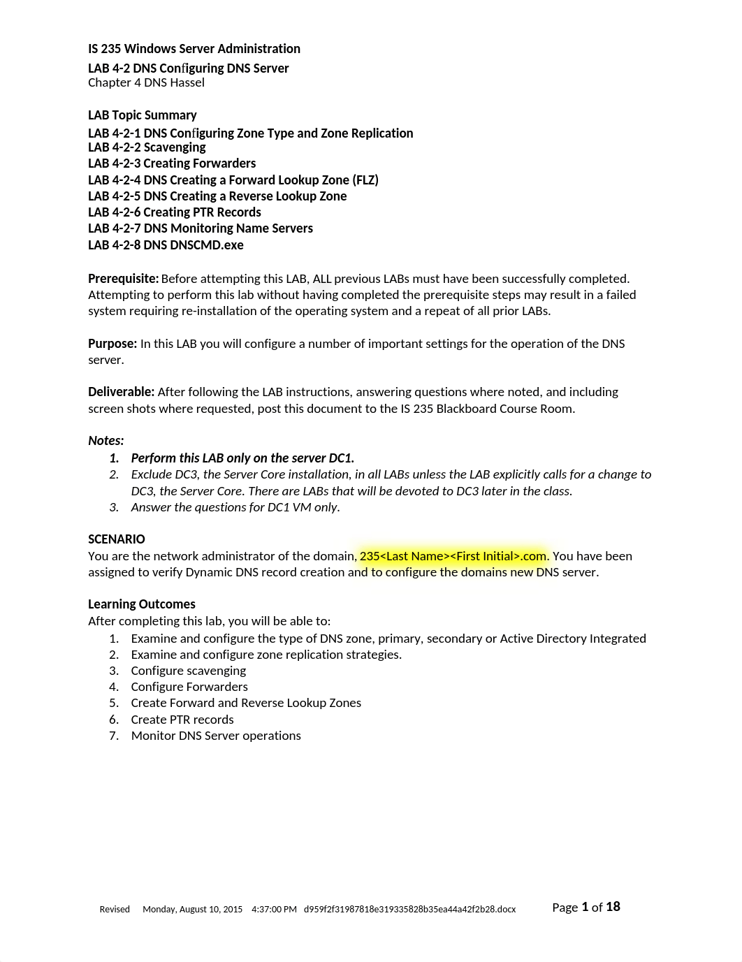 235 LAB 4-2 DNS Configuring DNS Server Sp16 v1_ddll8azh6eg_page1