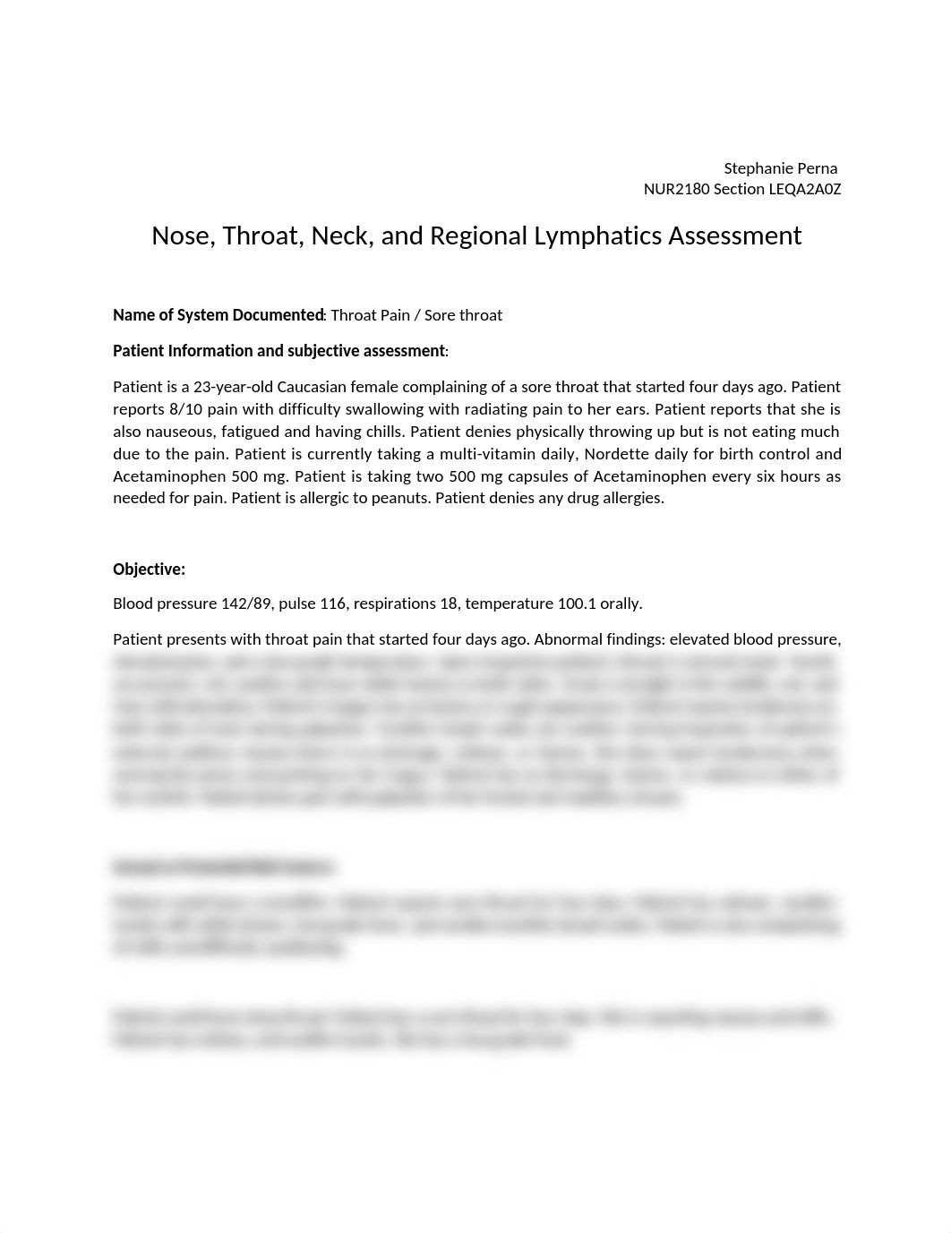 Perna Stephanie - Module 6 Nose, Throat, Neck and Regional Lymphatics Assessment.docx_ddlpe64l9ks_page1