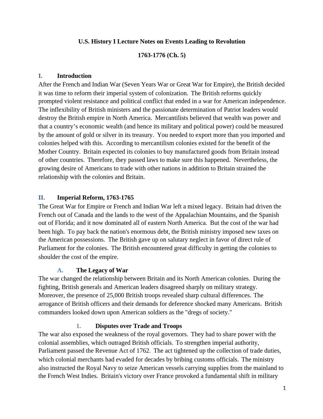 U.S. History I Lecture Notes on Events Leading to Revolution.docx_ddmi37iwygt_page1