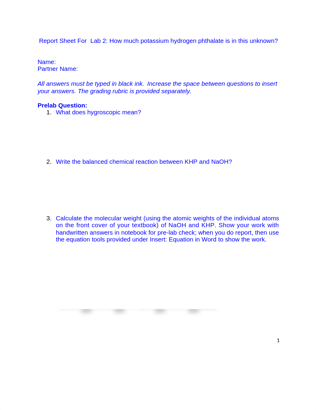 Lab 2 report sheet How much potassium hydrogen phthalate is in this unknown.docx_ddn070cuz0f_page1