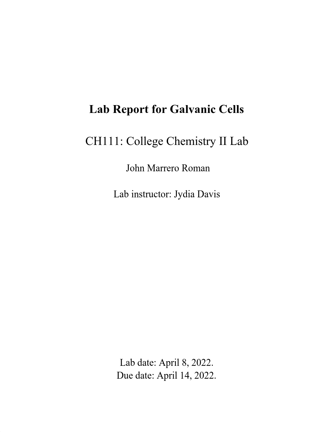 CH 111 Lab Report_ Galvanic Cells.pdf_ddodxw4h7na_page1