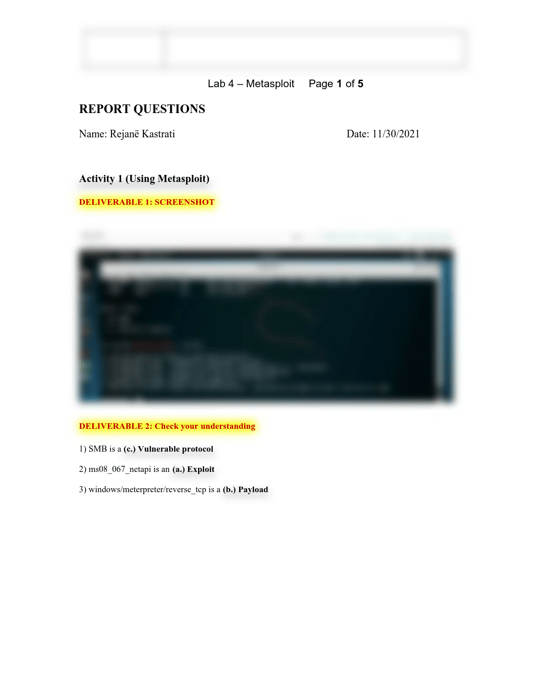 Rejanë Kastrati - Lab 4 - Using Metasploit - Info Assurance and Security.pdf_ddp89p5gpxv_page1