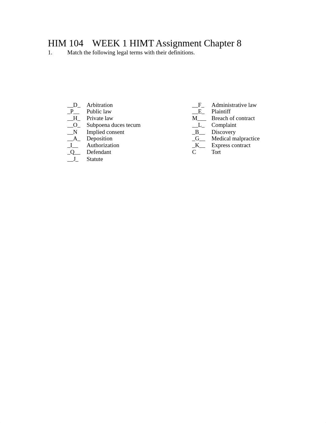 WEEK 1 HIMT Assignment  Chpt 8 worksheet Barbra Harrison.doc_ddpbantedg4_page1