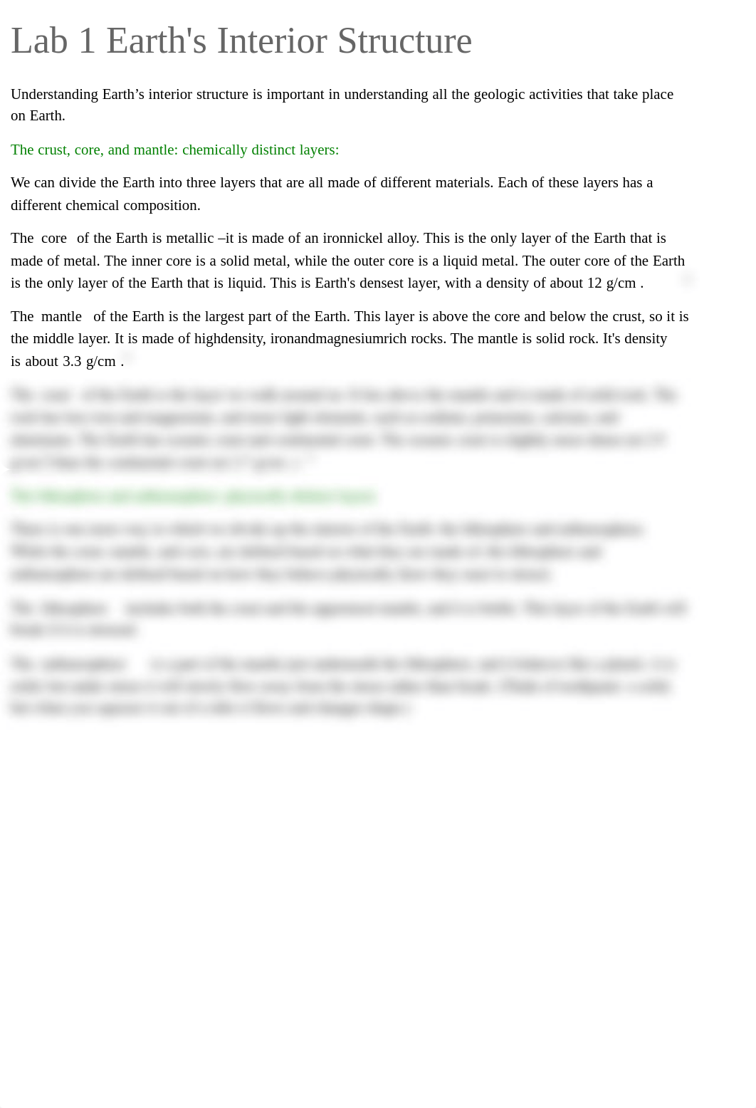 Lab 1 Earth's Interior Structure- GEL-1...ction to Geology (Spring, Credit 2018).pdf_ddplus2gy2e_page1