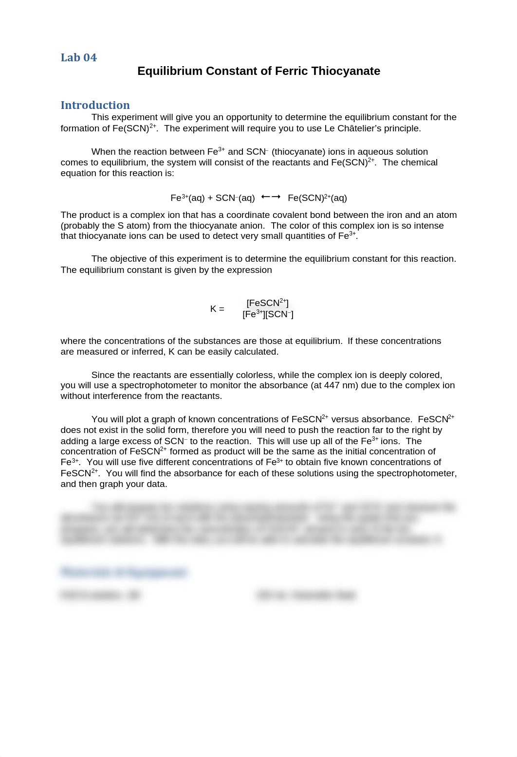 2046 Lab 04 Equilibrium Constant of Ferric Thiocyanate.pdf_ddr04c245wz_page1