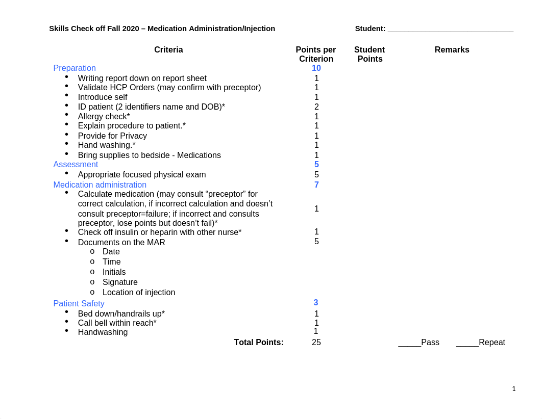 Grading Rubric for Simulation Fall 2020 Medication Administration and Injection.pdf_ddr68ghy3td_page1