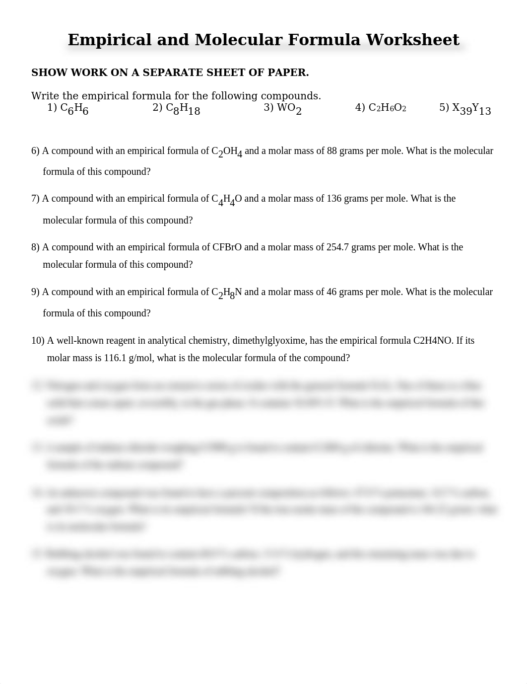 Empirical and Molecular Formula Worksheet.docx_ddrpqyilzvk_page1