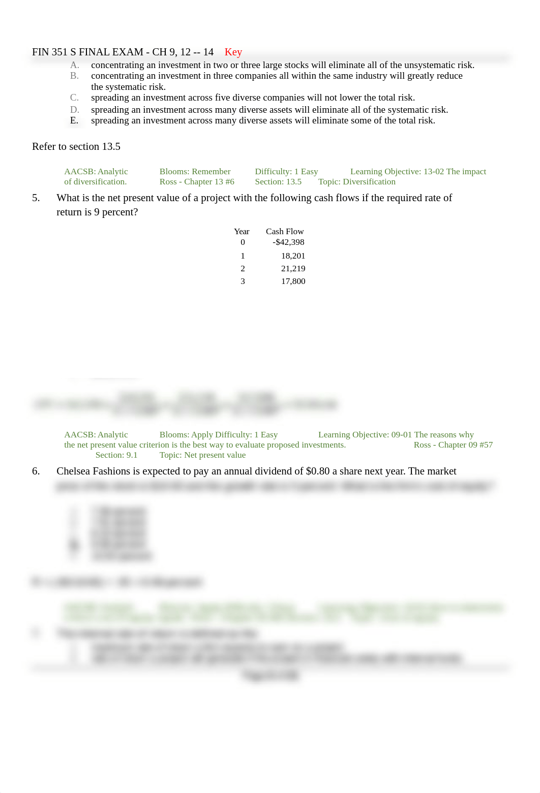 FIN 351 Spring 2016  Final Exam Review - Ch 9, 12 -- 14 - KEY - Ver A.docx_ddrxywxo649_page2