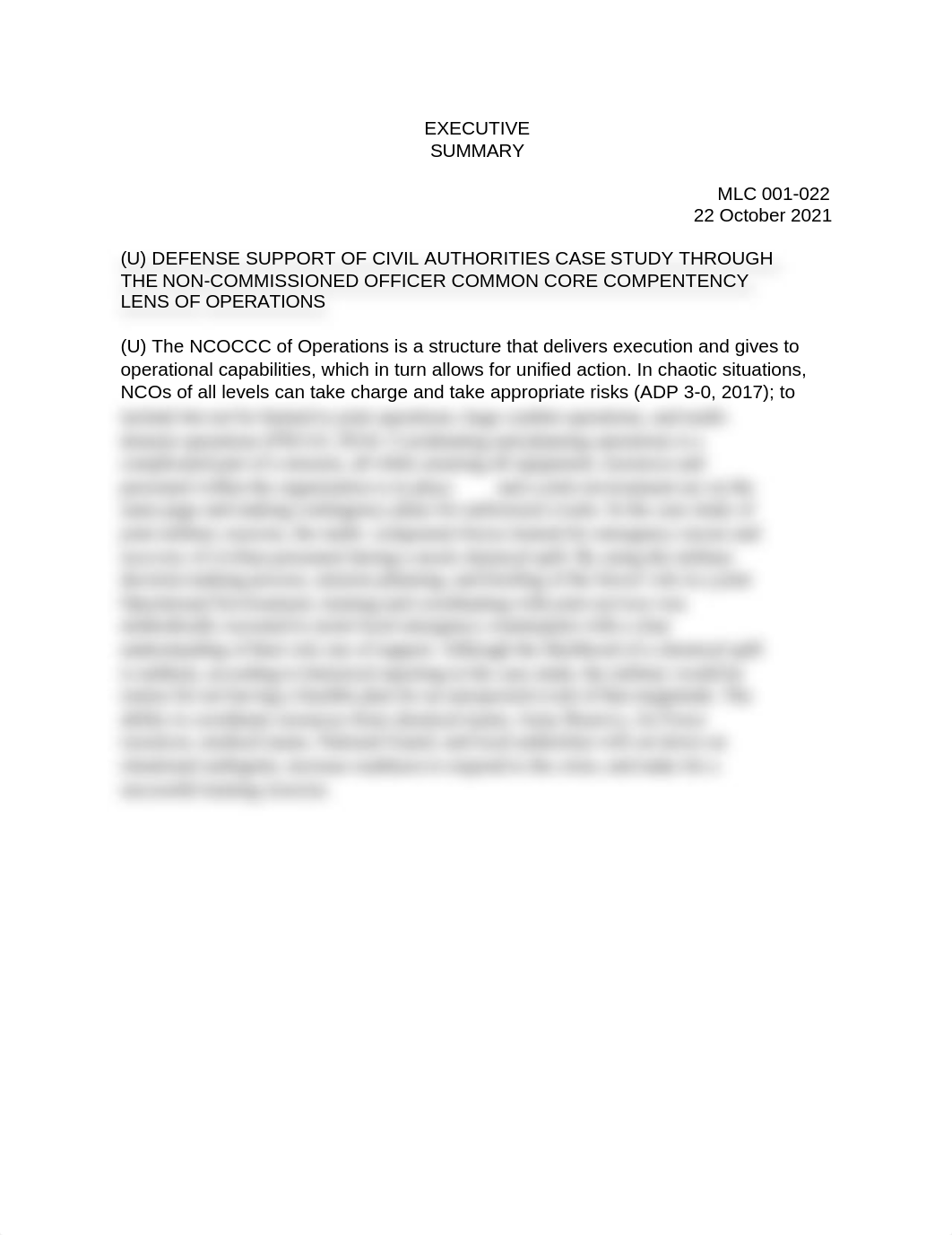 EXECUTIVE SUMMARY_DEFENSE SUPPORT OF CIVIL AUTHORITIES CASE STUDY THROUGH THE NON-COMMISSIONED OFFIC_ddt1zasmasy_page1