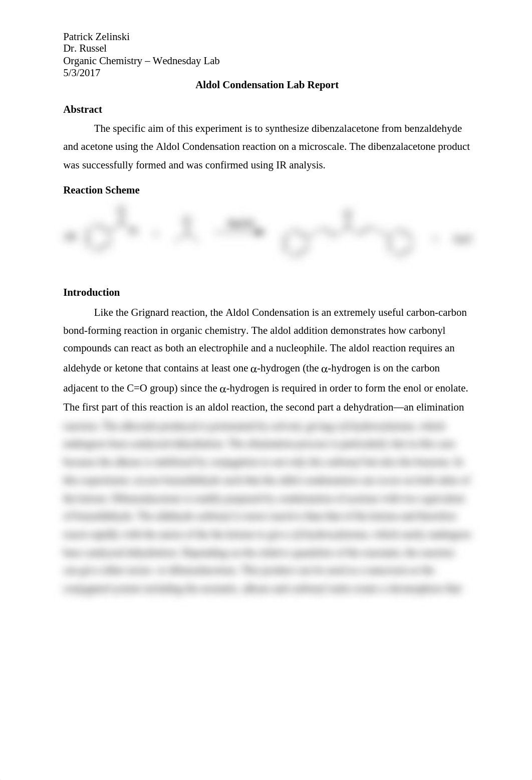 Organic Chemistry Aldol Lab Report.docx_ddt5khgf6sg_page1