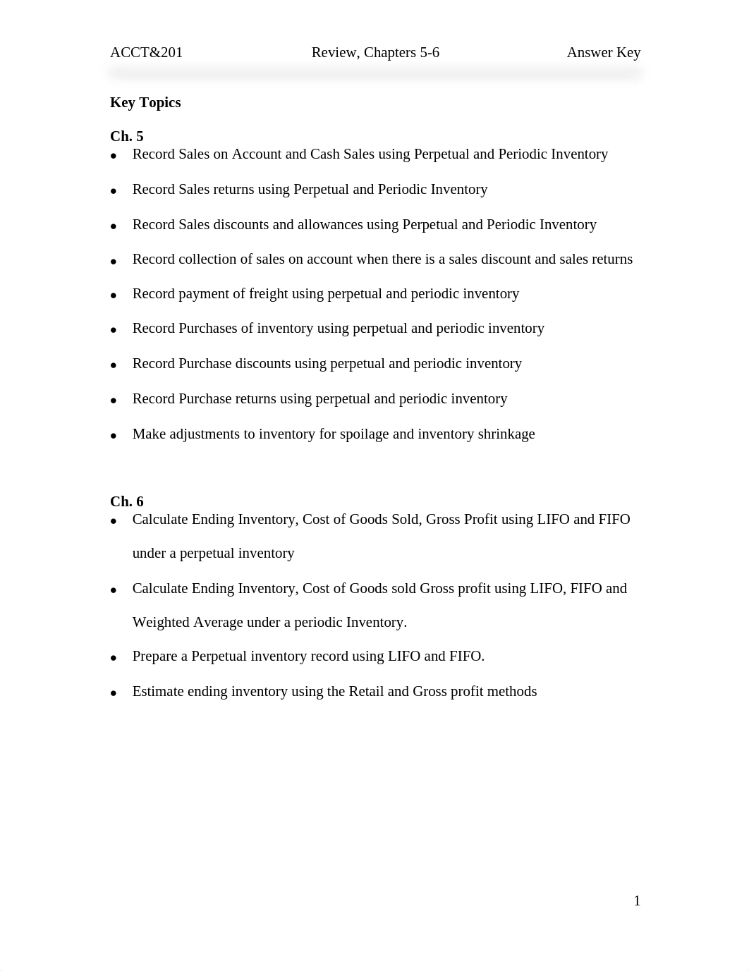 Exam 3 Review, Chapters 5-6, Inventories, Perpetual, Periodic, Gross Profit and Retail - Answer Key-_ddu3bw0ooh2_page1