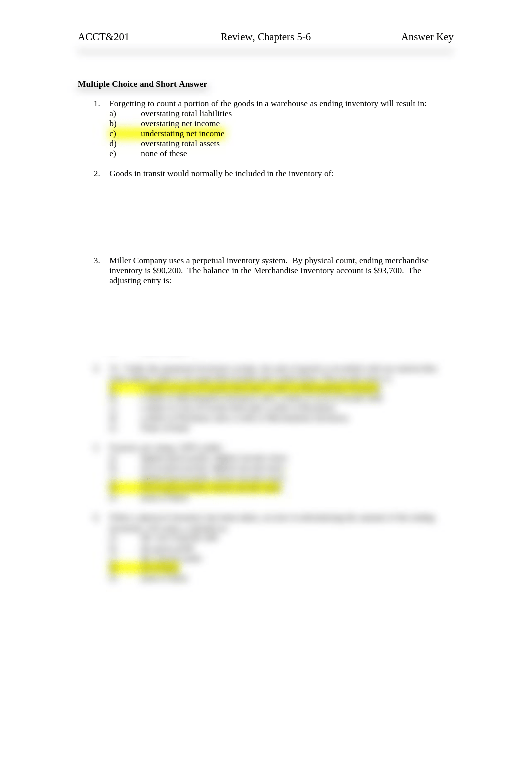 Exam 3 Review, Chapters 5-6, Inventories, Perpetual, Periodic, Gross Profit and Retail - Answer Key-_ddu3bw0ooh2_page2